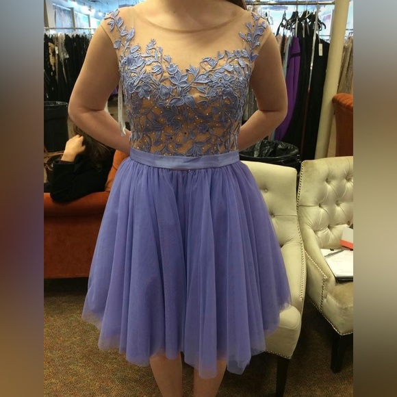 Sherri Hill Short purple flower dress size 8 - Picture 2 of 8